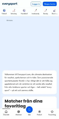 Vista previa del sitio Everysport, medio de Suecia para artículos patrocinados