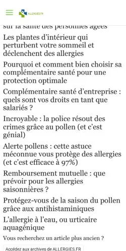Voorbeeld van de site Allergies, medium uit Frankrijk voor gesponsorde artikelen