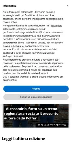 Preview of the Il Piccolo Alessandria website, a media outlet in Italy for sponsored articles