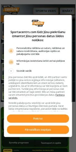 Podgląd witryny Sportacentrs, medium z kraju Łotwa do artykułów sponsorowanych