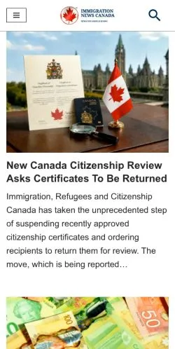 Anteprima del sito Immigration News Canada, media di Canada per articoli sponsorizzati