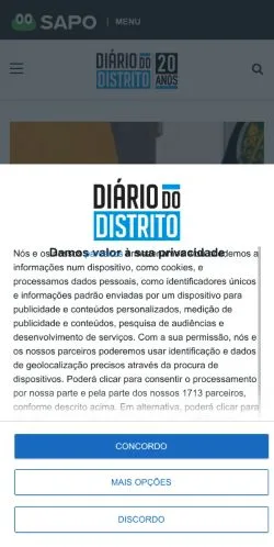 Anteprima del sito Diário do Distrito, media di Portogallo per articoli sponsorizzati