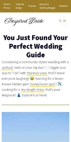 Sponsorlu makaleler için Amerika Birleşik Devletleri medyası Inspired Bride sitesinin önizlemesi