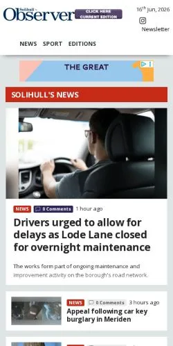 스폰서 기사용 영국 매체 The Solihull Observer 사이트 미리보기
