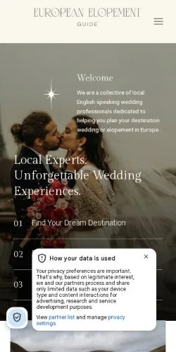 Anteprima del sito European Elopement Guide, media di Stati Uniti per articoli sponsorizzati