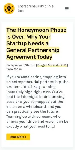 Anteprima del sito Entrepreneurship In A Box, media di Stati Uniti per articoli sponsorizzati