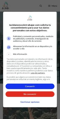 Anteprima del sito Vida No Es Solo Trabajar, media di Spagna per articoli sponsorizzati