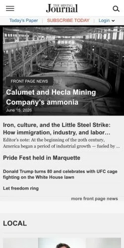 Forhåndsvisning av nettstedet The Mining Journal, medium fra USA for sponsede artikler