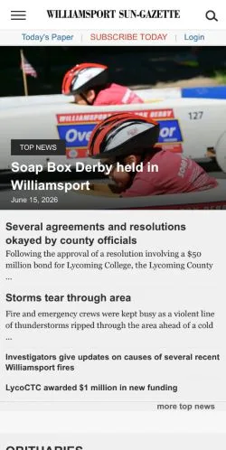 Anteprima del sito Williamsport Sun-Gazette, media di Stati Uniti per articoli sponsorizzati