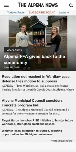 Anteprima del sito The Alpena News, media di Stati Uniti per articoli sponsorizzati