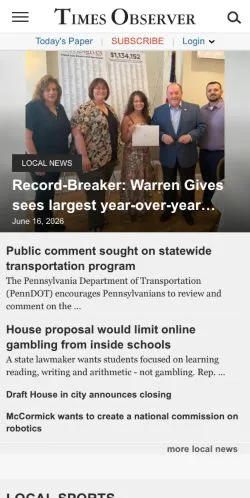 Forhåndsvisning av nettstedet Times Observer, medium fra USA for sponsede artikler