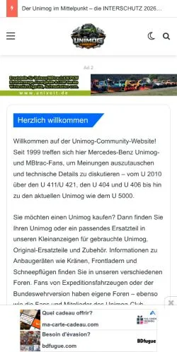 Anteprima del sito Unimog Community, media di Germania per articoli sponsorizzati