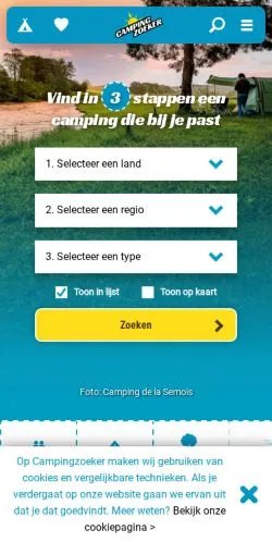 Anteprima del sito Campingzoeker, media di Paesi Bassi per articoli sponsorizzati