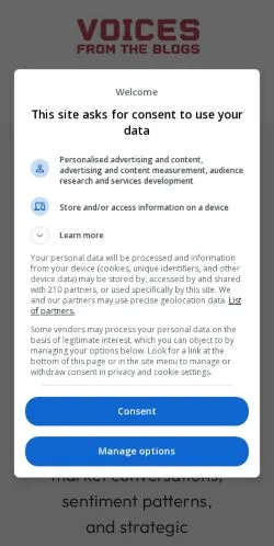 Anteprima del sito Voices Business Decoder, media di Stati Uniti per articoli sponsorizzati