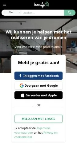 Pré-visualização do site Homify, meio de Países Baixos para artigos patrocinados