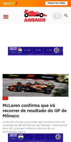 Pré-visualização do site F1Mania, meio de Brasil para artigos patrocinados