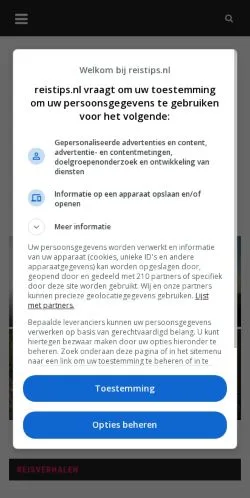 Anteprima del sito Reistips, media di Paesi Bassi per articoli sponsorizzati