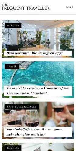 Vista previa del sitio The Frequent Traveller, medio de Alemania para artículos patrocinados