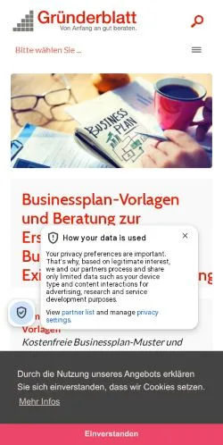 Podgląd witryny Gründerblatt, medium z kraju Niemcy do artykułów sponsorowanych