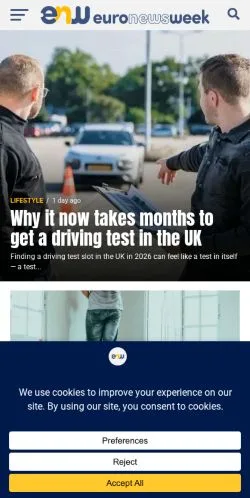 Anteprima del sito Euronewsweek, media di Regno Unito per articoli sponsorizzati