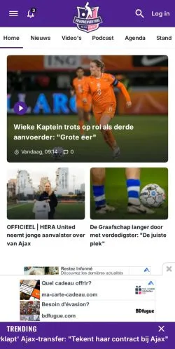 스폰서 기사용 네덜란드 매체 Vrouwenvoetbalnieuws 사이트 미리보기