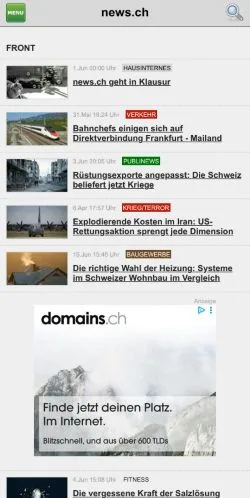 Anteprima del sito News, media di Svizzera per articoli sponsorizzati