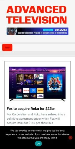 Podgląd witryny Advanced Television, medium z kraju Wielka Brytania do artykułów sponsorowanych