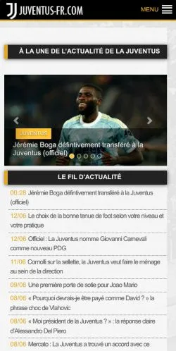 Voorbeeld van de site Juventus-fr, medium uit Frankrijk voor gesponsorde artikelen