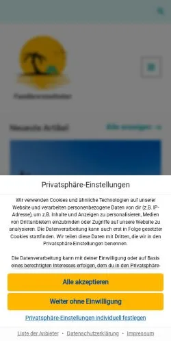 Anteprima del sito Familienreisefieber, media di Germania per articoli sponsorizzati