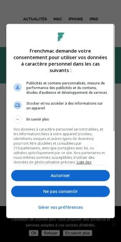 Sponsorlu makaleler için Fransa medyası Frenchmac sitesinin önizlemesi