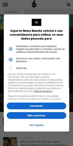 Podgląd witryny Esporte News Mundo, medium z kraju Brazylia do artykułów sponsorowanych