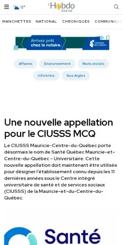 Voorbeeld van de site L’Hebdo Journal, medium uit Frankrijk voor gesponsorde artikelen