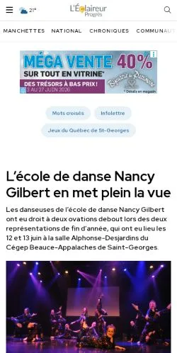 Preview of the L’Éclaireur Progrès website, a media outlet in Canada for sponsored articles