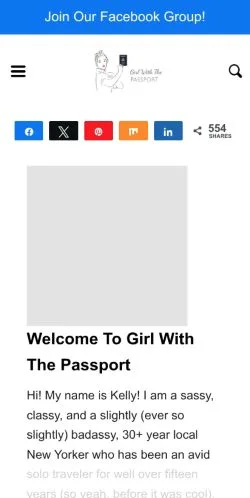 Vista previa del sitio Girl With The Passport, medio de Estados Unidos para artículos patrocinados