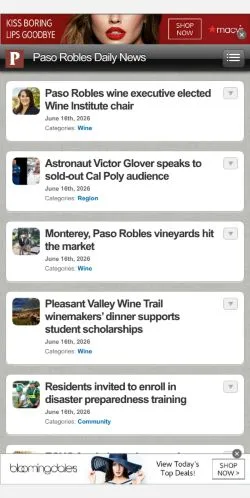 Pré-visualização do site Paso Robles Daily News, meio de Estados Unidos para artigos patrocinados