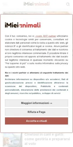 Anteprima del sito I Miei Animali, media di Italia per articoli sponsorizzati