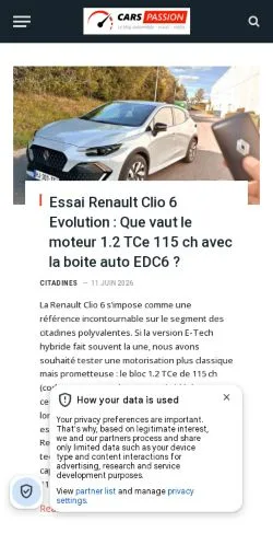 Sponsorlu makaleler için Fransa medyası Blog Cars Passion sitesinin önizlemesi