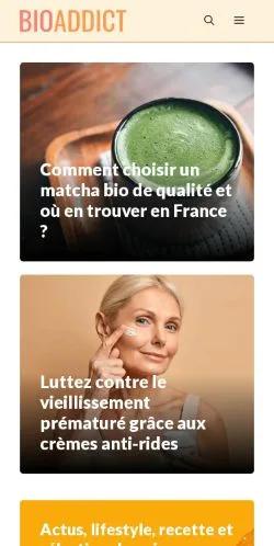 Anteprima del sito Bioaddict, media di Francia per articoli sponsorizzati