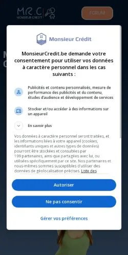 Vista previa del sitio Monsieur Credit, medio de Bélgica para artículos patrocinados