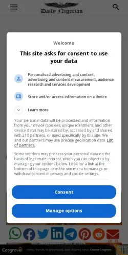 Anteprima del sito Daily Nigerian News, media di Regno Unito per articoli sponsorizzati