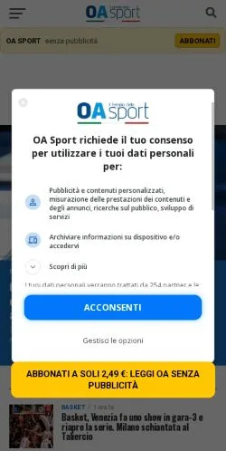Anteprima del sito OA Sport, media di Italia per articoli sponsorizzati