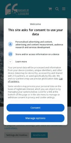Anteprima del sito Bagaglio Leggero, media di Italia per articoli sponsorizzati