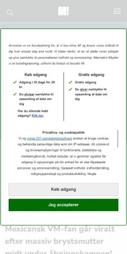 Voorbeeld van de site M!, medium uit Denemarken voor gesponsorde artikelen
