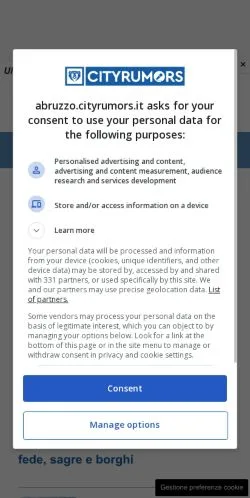 Anteprima del sito Abruzzo Cityrumors, media di Italia per articoli sponsorizzati