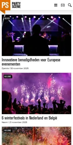 Aperçu du site Partyscene, média de Pays-Bas pour articles sponsorisés