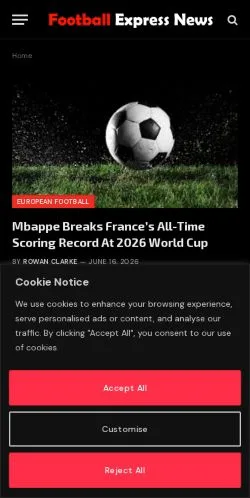 Anteprima del sito Football Express News, media di Stati Uniti per articoli sponsorizzati