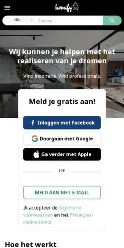 Vista previa del sitio Homify, medio de Bélgica para artículos patrocinados