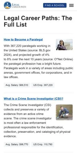스폰서 기사용 미국 매체 Legal Career Path 사이트 미리보기