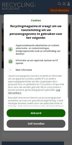 Anteprima del sito Recycling Magazine Benelux, media di Paesi Bassi per articoli sponsorizzati