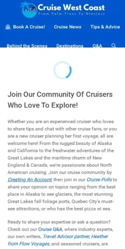 Anteprima del sito Cruise West Coast, media di Regno Unito per articoli sponsorizzati